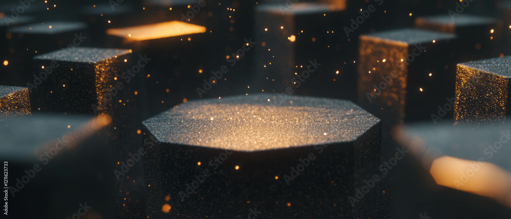 Poster motion and energy in a vibrant abstract of glittering cubes in a dynamic arrangement