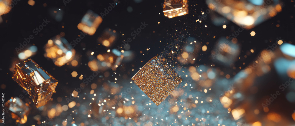 Aufkleber Dynamic 3D cubes create mesmerizing glitter trails against an abstract background