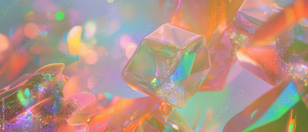 Leinwandbilder abstract background of 3d cubes and organic shapes with glitter patterns in harmonious balance