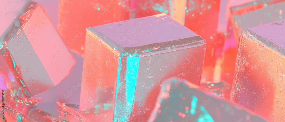 Poster vibrant abstract background of 3d cubes with paint splatters and artistic elements