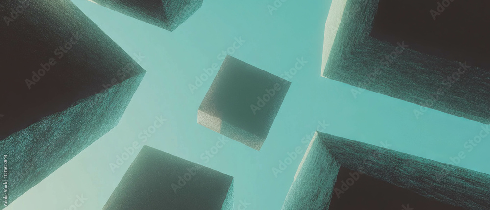 Poster Textured 3D cubes create an abstract background with empty central space
