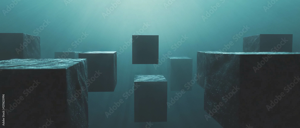 Aufkleber Exploring the depth and texture of abstract 3D cubes in a captivating digital environment