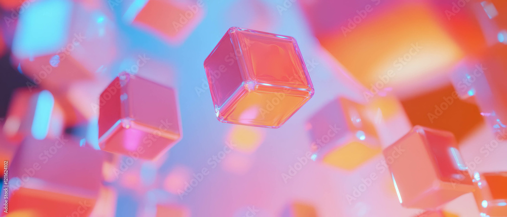 Aufkleber Multi-dimensional data cubes rotating in an abstract digital background for visual analysis