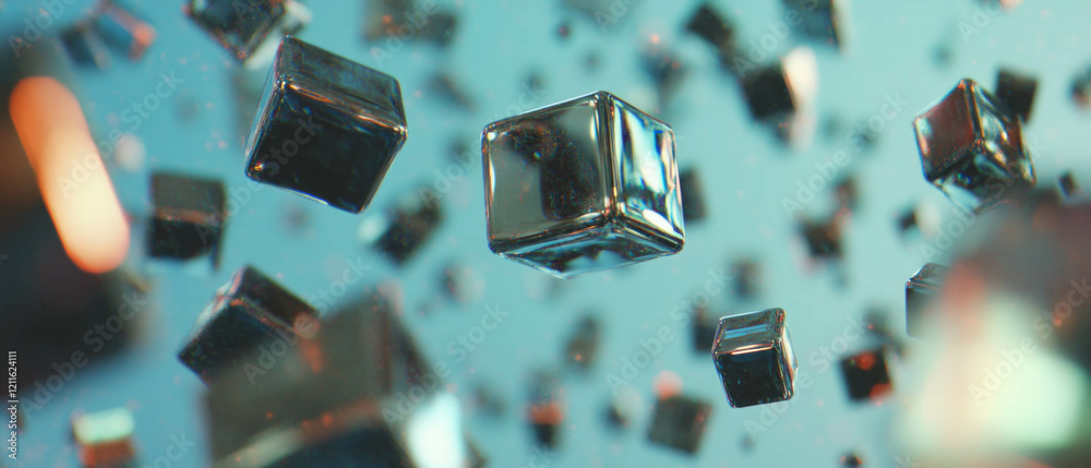 Fototapete 3D data cubes rotating in dynamic abstract space for data visualization exploration