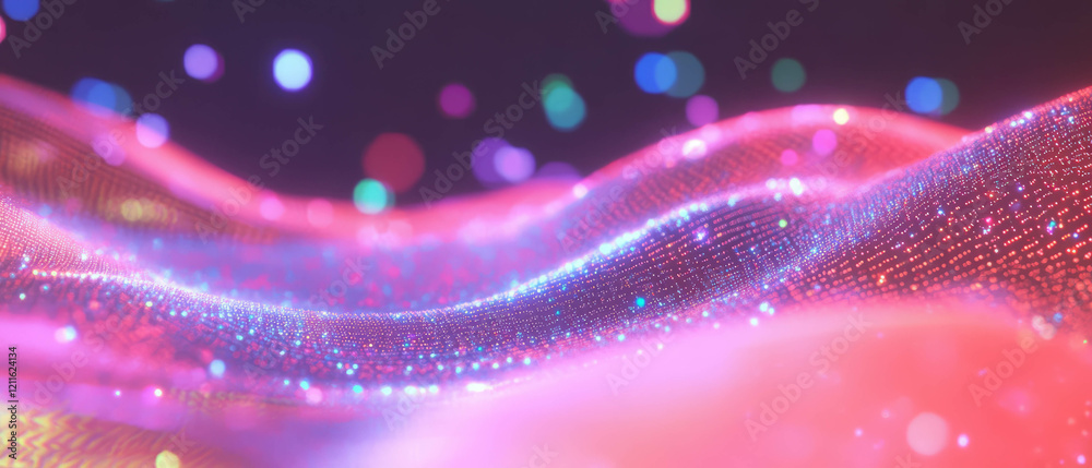Poster Complex network visualization with abstract data points and colorful connections