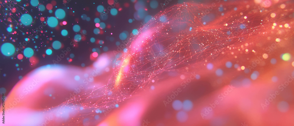 Fototapete Exploring abstract connections of 3D data points in vibrant network visualizations