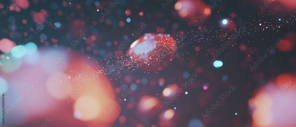 Poster Dynamic 3D data visualizations with glowing particles create an abstract background