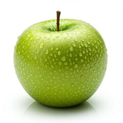 fresh green apple with water droplets isolated on white background