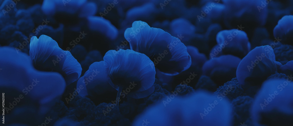 Poster Abstract representation of luminous flowers creating shadows and depth in a mysterious setting