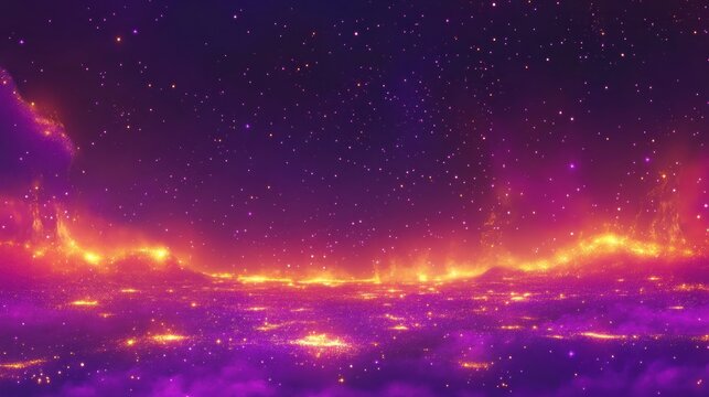Fiery cosmic landscape, nebula background, digital art, video game backdrop