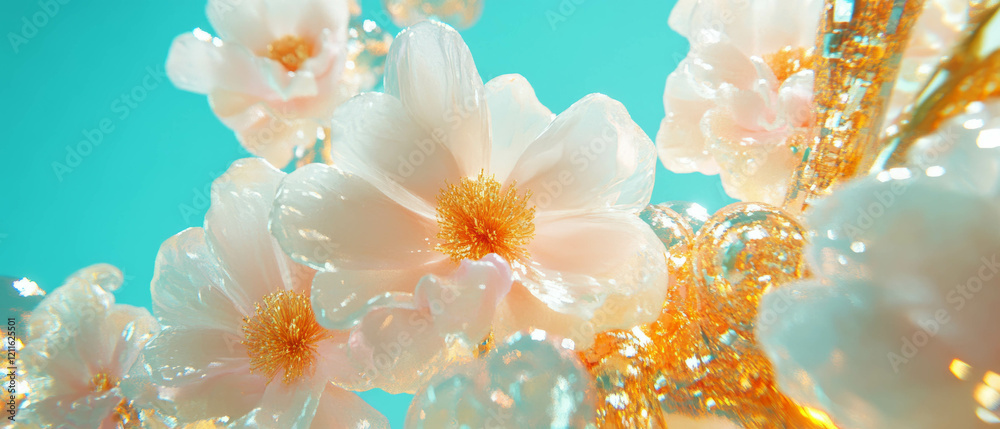 Aufkleber complex arrangement of 3d flowers in modern abstract design with geometric patterns