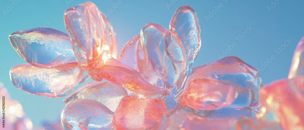 Poster 3d abstract flowers created from ice showcasing fragile beauty and crystalline textures