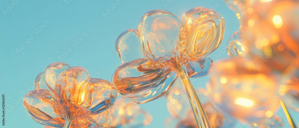 Poster abstract flowers created from liquid mercury with a futuristic aesthetic and fluid motion