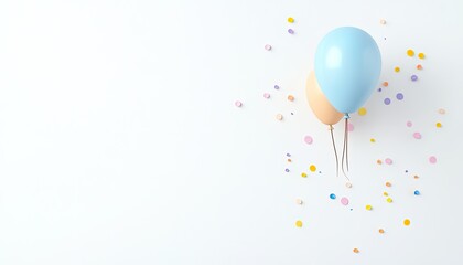 Two colorful balloons with confetti scattered on a white background, ideal for celebration themes