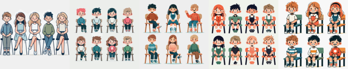 vector collection of characters of a child sitting in a chair