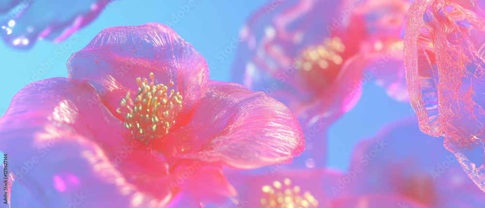 Poster Dynamic 3D floral animations responding to virtual wind create captivating visual effects