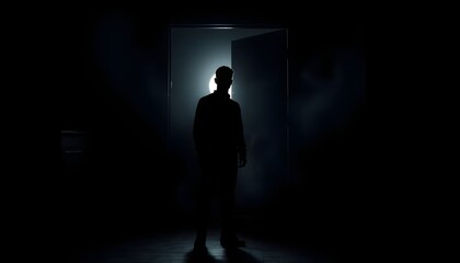 Obraz premium Ethereal Doorway Illuminates Darkened, Fog-Filled Room