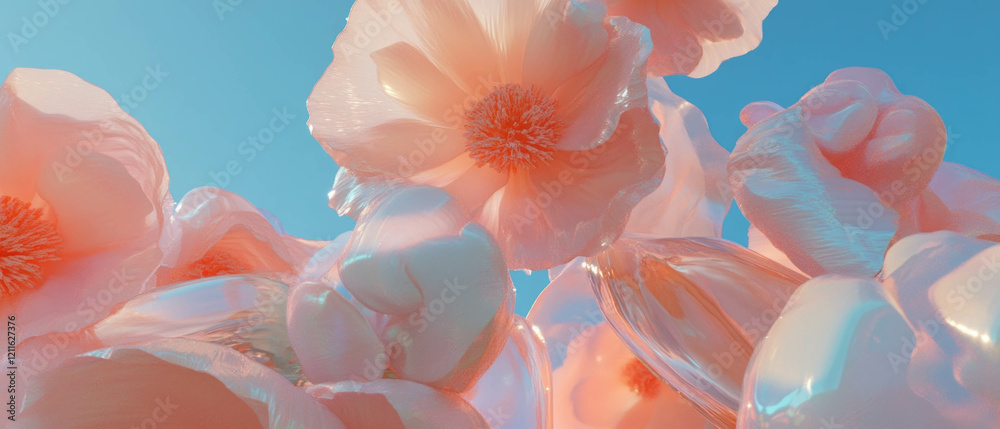 Poster Transforming flowers creating dynamic abstract shapes in fluid motion