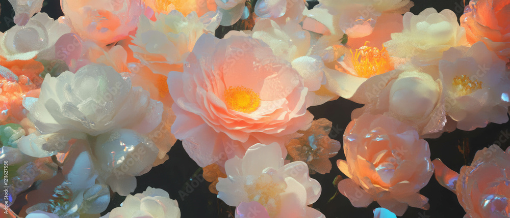 Poster colorful display of abstract flowers with hidden meanings and visual puzzles