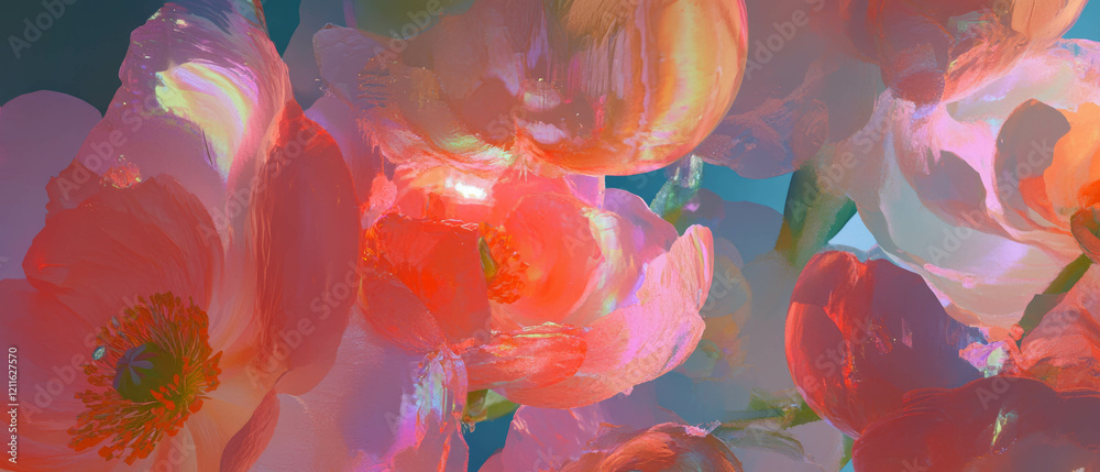 Poster vibrant 3d abstract flowers with hidden meanings and intriguing visual puzzles