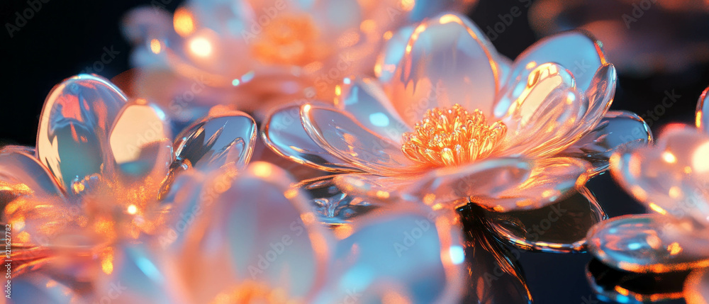 Poster Elegant 3D flowers with metallic textures create a luxurious and shimmering background