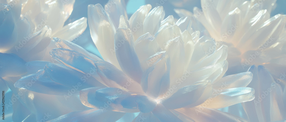 Poster unique abstract design featuring 3d flowers with varied textured petals in vibrant colors