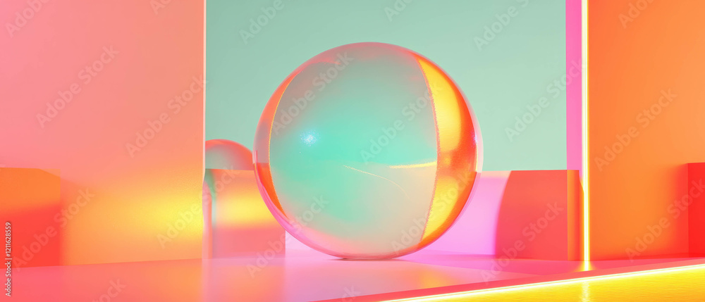 Poster Vibrant 3D geometric shapes with an empty center space and sharp edges for modern design