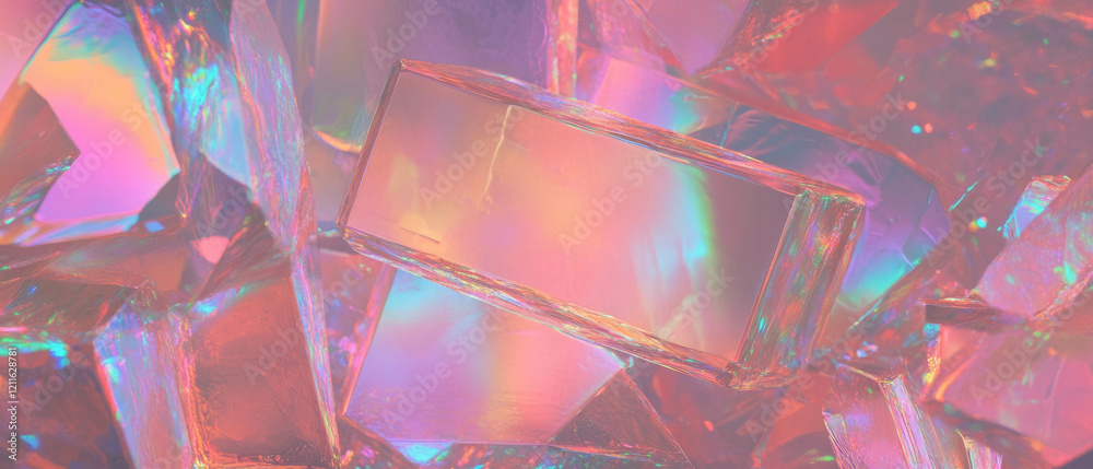 Aufkleber Mesmerizing 3D holographic cubes create an engaging abstract space with iridescent details