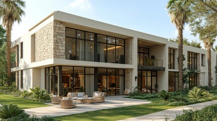 Fototapeta premium Luxury Villa in Tropical Paradise: Modern Architecture Meets Lush Greenery