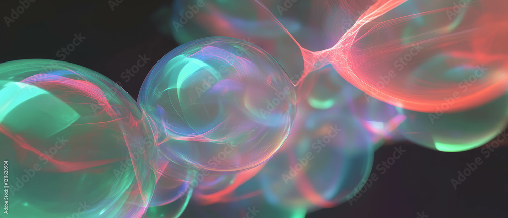 Poster Exploring interconnected spheres with glowing lines and complex networks in abstract design