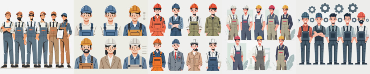 vector set of factory worker characters