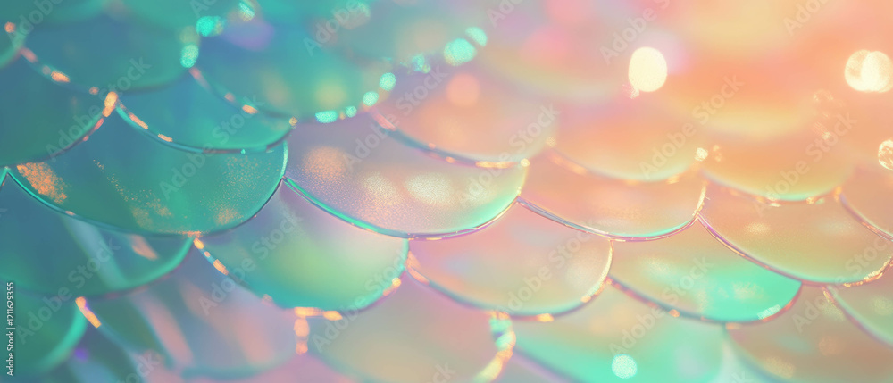 Poster 3D abstract background featuring shimmering mermaid scales with an empty center space