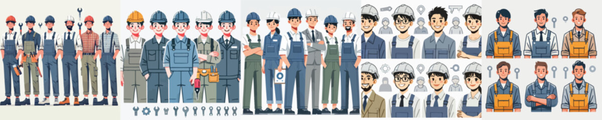 vector set of factory worker characters
