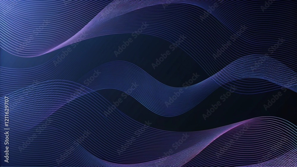 Poster Abstract glowing wave lines on a dark blue background. Dynamic wave pattern. Modern flowing wavy lines. Futuristic technology concept. Suitable for banner, poster, cover, brochure, flyer, website