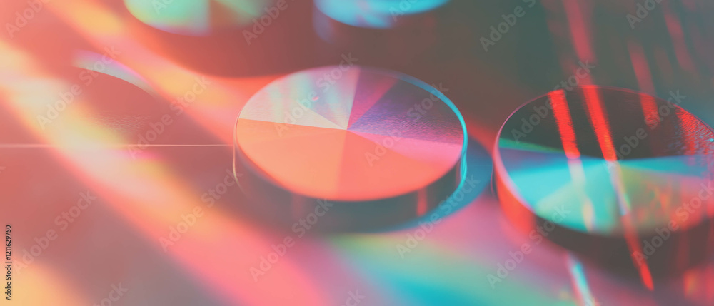 Poster 3d pie charts displaying data proportions with an abstract, colorful background