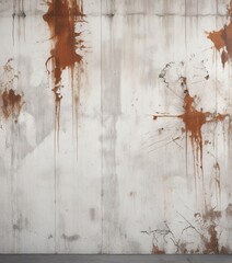 White concrete wall with rusty marks and peeling paint, urban environment, aged paint, chipped off, grittiness