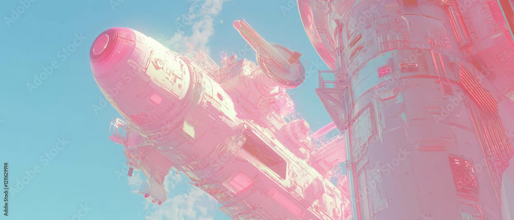 Poster Futuristic space station concept showcasing advanced technology and exploration in deep space