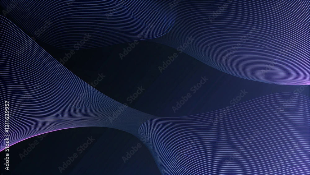 Poster Abstract glowing wave lines on a dark blue background. Dynamic wave pattern. Modern flowing wavy lines. Futuristic technology concept. Suitable for banner, poster, cover, brochure, flyer, website