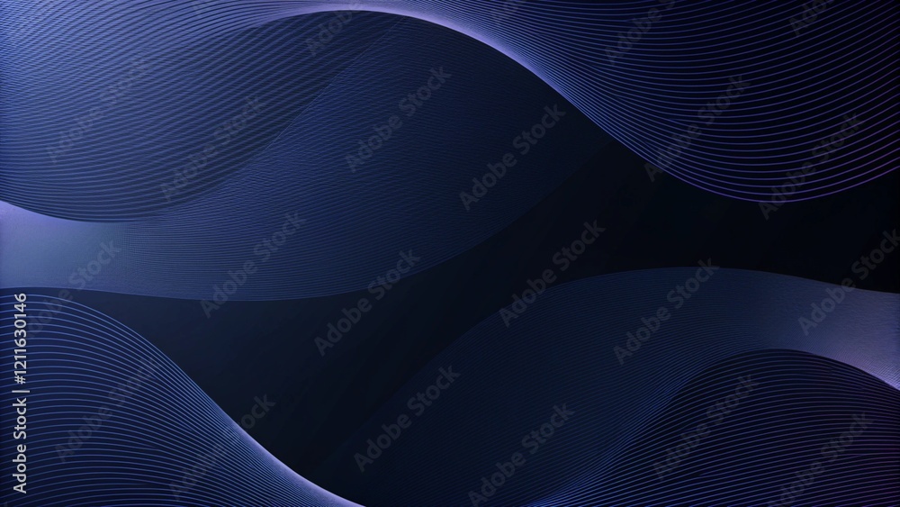 Poster Abstract glowing wave lines on a dark blue background. Dynamic wave pattern. Modern flowing wavy lines. Futuristic technology concept. Suitable for banner, poster, cover, brochure, flyer, website