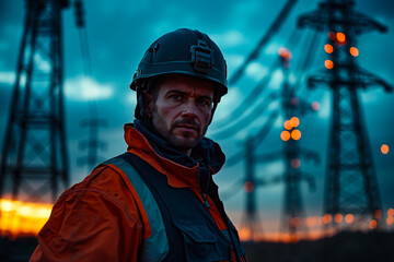 A man wearing a hard hat standing in front of an oil rig