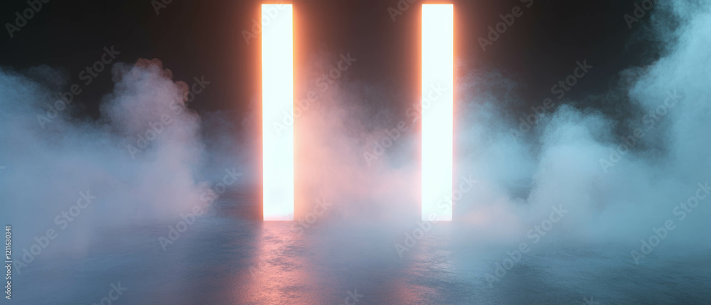 Poster Flowing 3D smoke transitions through mysterious portals in an abstract realm of wonder