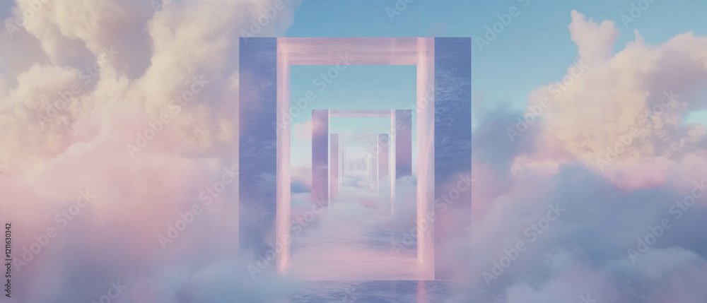 Poster smoke flows through abstract portals in an otherworldly, mysterious atmosphere