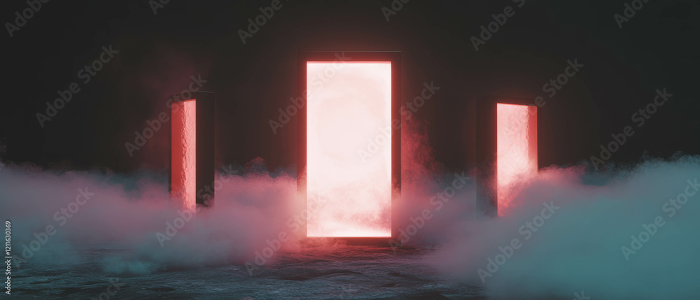Poster Mysterious portals surrounded by flowing smoke create an otherworldly atmosphere