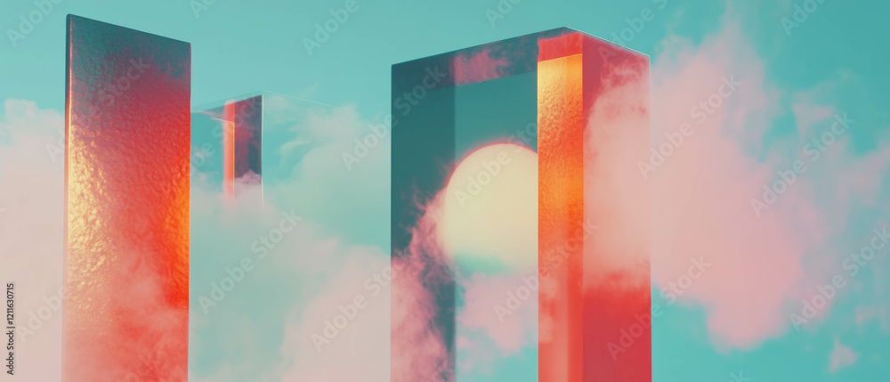 Aufkleber abstract smoke and geometric shapes create contrasting modern design elements