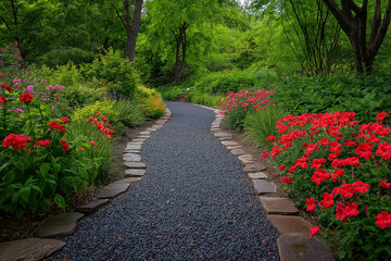 Obraz premium Serene Running Path in a Tranquil Garden: Peaceful Fitness Redefined
