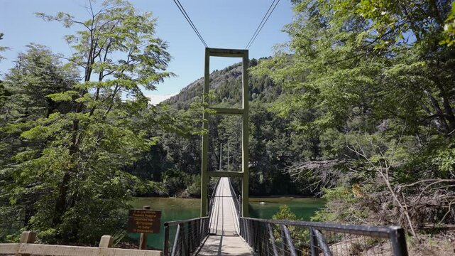 Suspension Bridge Over of Arrayanes River in Los Alerces National Park, Patagonia, Argentina