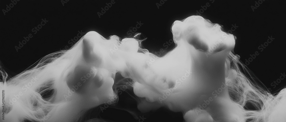 Poster Abstract representation of dynamic smoke movement with particles dissolving and reassembling