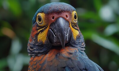 Obraz premium Vibrant macaw, close-up, colorful feathers.