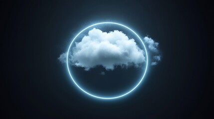 Cloud encased in a glowing neon circle.