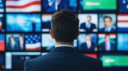 Fake news and Misinformation Media Concept, Individual Analyzing Social Media Feeds Surrounded by Misleading Information in Digital Age